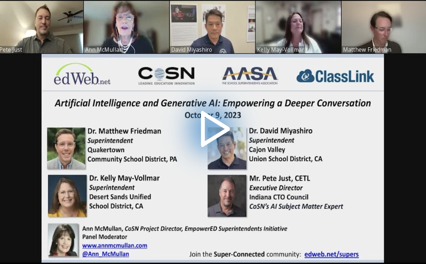 Artificial Intelligence and Generative AI: Empowering a Deeper Conversation edLeader Panel recording screenshot